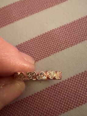 Floral Hearts Pavé Rose Gold Band Over Sterling Silver Size 5